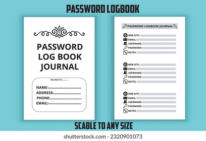 Password logbook journal. Low content kdp interior design template