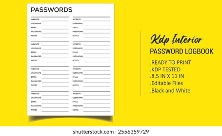 Password logbook printable vector file