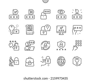 Password. Login and key. Fingerprint. Forgot password. Data security. Pixel Perfect Vector Thin Line Icons. Simple Minimal Pictogram