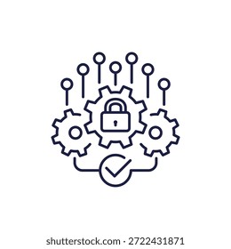 password management line icon with padlock and gears