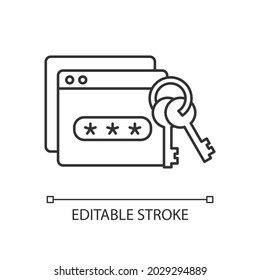 Password Management Linear Icon. Preventing Unauthorized Access. Encrypted Digital Database. Thin Line Customizable Illustration. Contour Symbol. Vector Isolated Outline Drawing. Editable Stroke