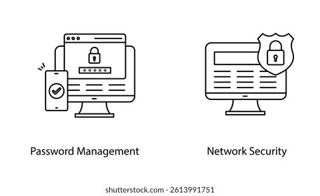 Password Management Network Security Cybersecurity Icon Vector Set Collection