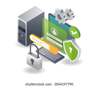 Password Management and security in isometric illustration