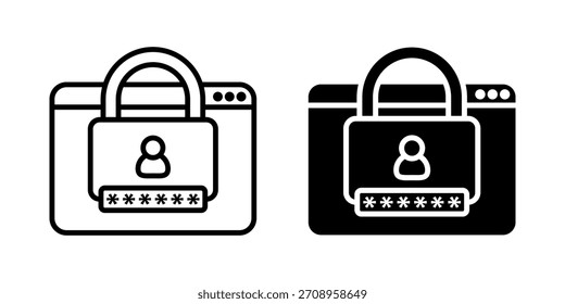 Kennwortmanager-Symbolsatz. Eine minimalistische, flache Illustration eines Webseiten-Symbols mit einem Vorhängeschloss, das den Kennwortschutz anzeigt. Vektorgrafik auf weißem Hintergrund.