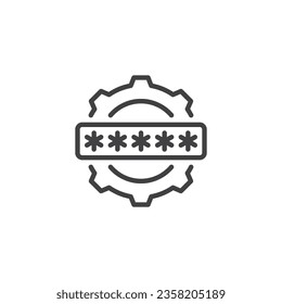 Password manager line icon. Gear and code linear style sign for mobile concept and web design. Password generation outline vector icon. Symbol, logo illustration. Vector graphics