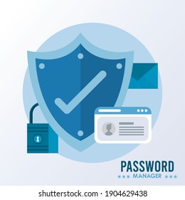 Password Manager Theme With Check Symbol In Shield And Secure Icons Vector Illustration Design