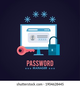 password manager theme with padlock and web template in desktop vector illustration design