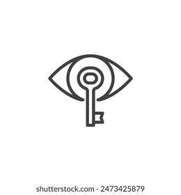 Password Mask line icon. linear style sign for mobile concept and web design. Eye with a key outline vector icon. Symbol, logo illustration. Vector graphics