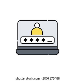 Password on laptop color line icon. Isolated vector element. Outline pictogram for web page, mobile app, promo
