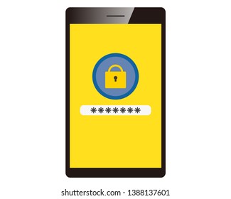 Password on smartphone screen.  Unlocking mobile phone, enter password concepts.