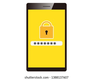 Password on smartphone screen.  Unlocking mobile phone, enter password concepts.