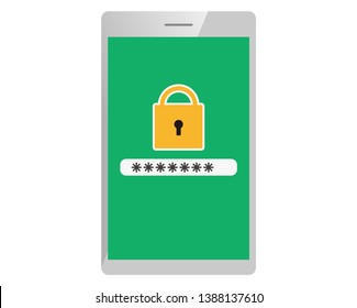 Password on smartphone screen.  Unlocking mobile phone, enter password concepts.