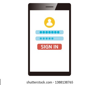 Password on smartphone screen.  Unlocking mobile phone, enter password concepts.Sign in page on smartphone screen.