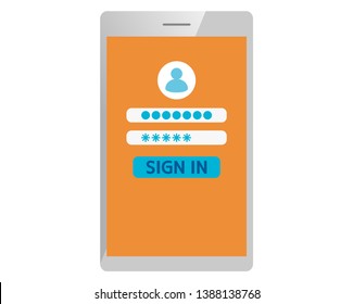 Password on smartphone screen.  Unlocking mobile phone, enter password concepts.Sign in page on smartphone screen.