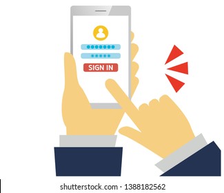 Password on smartphone screen.  Unlocking mobile phone, enter password concepts.Sign in page on smartphone screen.