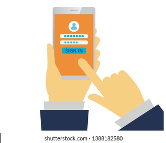 Password on smartphone screen.  Unlocking mobile phone, enter password concepts.Sign in page on smartphone screen.