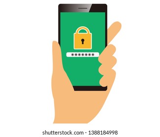 Password on smartphone screen.  Unlocking mobile phone, enter password concepts.