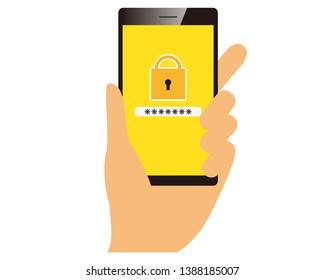 Password on smartphone screen.  Unlocking mobile phone, enter password concepts.