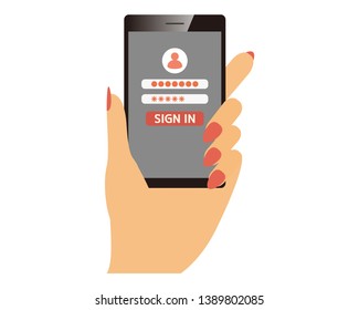 Password on smartphone screen.  Unlocking mobile phone, enter password concepts.Sign in page on smartphone screen.