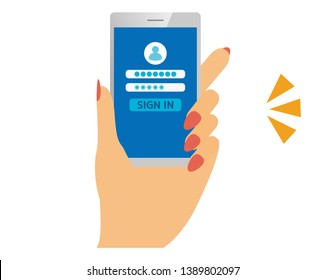 Password on smartphone screen.  Unlocking mobile phone, enter password concepts.Sign in page on smartphone screen.
