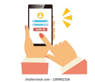 Password on smartphone screen.  Unlocking mobile phone, enter password concepts.Sign in page on smartphone screen.