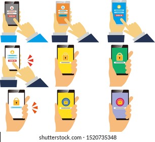 Password on smartphone screen.  Unlocking mobile phone, enter password concepts.Sign in page on smartphone screen.