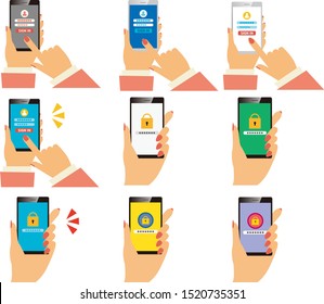 Password on smartphone screen.  Unlocking mobile phone, enter password concepts.Sign in page on smartphone screen.