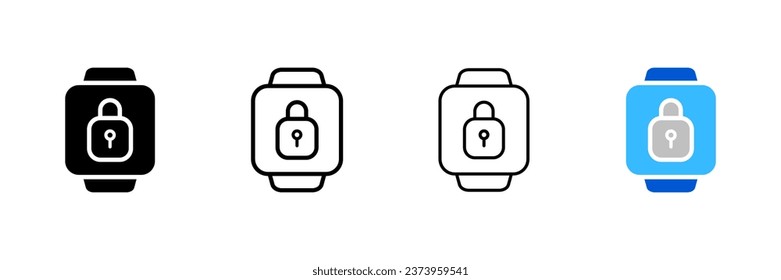 Password on the wristwatch. Different styles, wrist watch screen, key lock on the screen. Vector icons