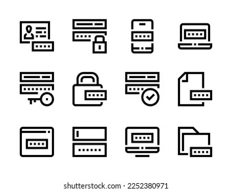 Password and Online security line vector icons. Data protection and Information secure editable stroke outline icon set.
