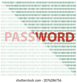 Password over binary code background. Vector graphics