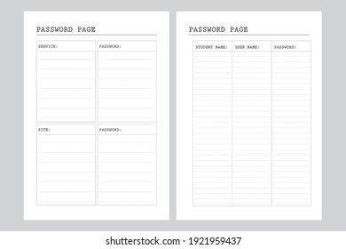 Password page, Planner pages  bullet journal