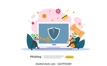 password phishing attack concept landing page template. heacker stealing personal internet security with tiny people character. web, banner, presentation, social, and print media. Vector illustration