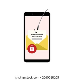 Password Phishing Attack From Email On Mobile Phone Clip Art Illustration