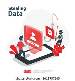 password phishing attack. stealing personal data. internet security concept for web landing page, banner, presentation, social, and print media template. Vector illustration