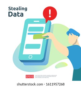 password phishing attack. stealing personal data. internet security concept for web landing page, banner, presentation, social, and print media template. Vector illustration