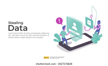 password phishing attack and stealing personal data concept. internet security for web landing page, banner, presentation, social, and print media template. Vector illustration