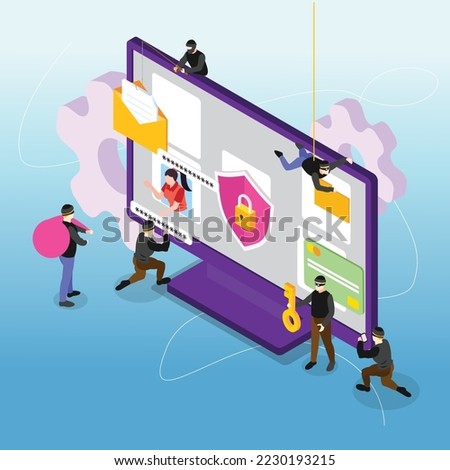 Password Phishing, Hacker Attack stealing personal data isometric 3d vector illustration concept for banner, website, illustration, landing page, flyer, etc.