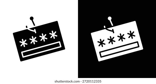 Icono de phishing de Contraseña ilustraciones gráficas planas simples. Vector de silueta blanco y negro