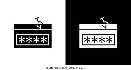Gráficos vetoriais do ícone de phishing de senha. Conjunto de vetor preto sólido plano