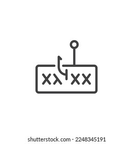 Password phishing line icon. Cyber attack linear style sign for mobile concept and web design. Password code and hook outline vector icon. Symbol, logo illustration. Vector graphics