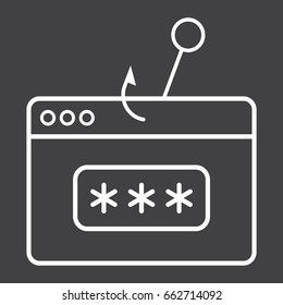Password phishing line icon, security and hack, vector graphics, a linear pattern on a black background, eps 10.