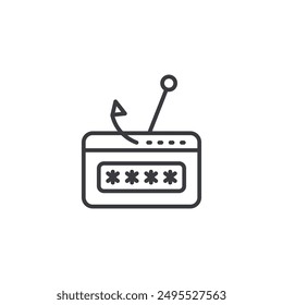Passwort Phishing Umriss Symbol auf weißem Hintergrund