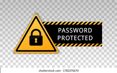 Password protected icon. Area secure lock sign isolated on background with message password protected. Vector