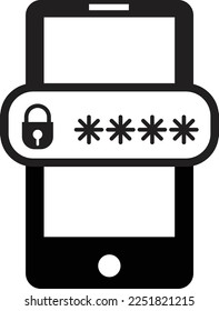 Icono protegido por contraseña en fondo blanco. Signo de contraseña de teléfono. Teléfono con el símbolo de código de contraseña. estilo plano.