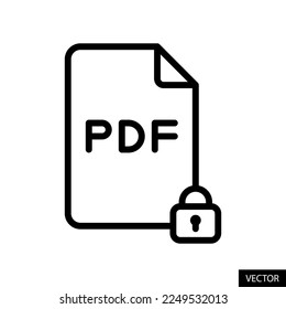 Password protected PDF file, encrypted, locked document vector icon in line style design for website, app, UI, isolated on white background. Editable stroke. EPS 10 vector illustration.