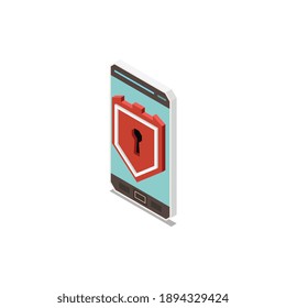 Icono de control digital de smartphone protegido por contraseña en ilustración isométrica vectorial de fondo blanco