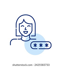Password protected user account. Smiling woman. Pixel perfect, editable stroke