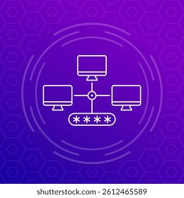 password protection for computer network icon, line vector