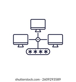 password protection for computer network line icon