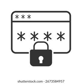 Icono de protección de Contraseña: navegador seguro con símbolo de bloqueo y cifrado. Ilustración vectorial